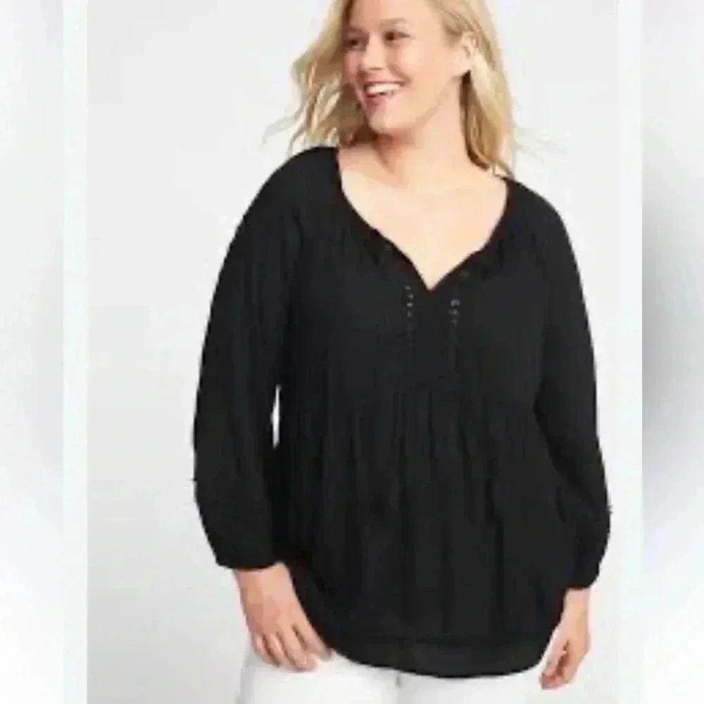 EUC Old Navy Boho Tassel-Tie Swing Top, Size 2X (20/22), Deep Black
